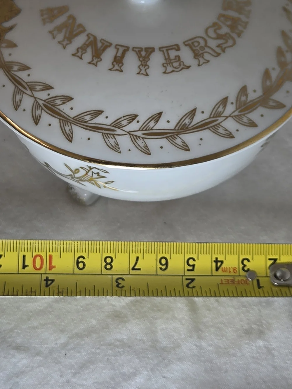 Vintage White and Gold Anniversary Covered Dish - Elegant Home Dining Accent
